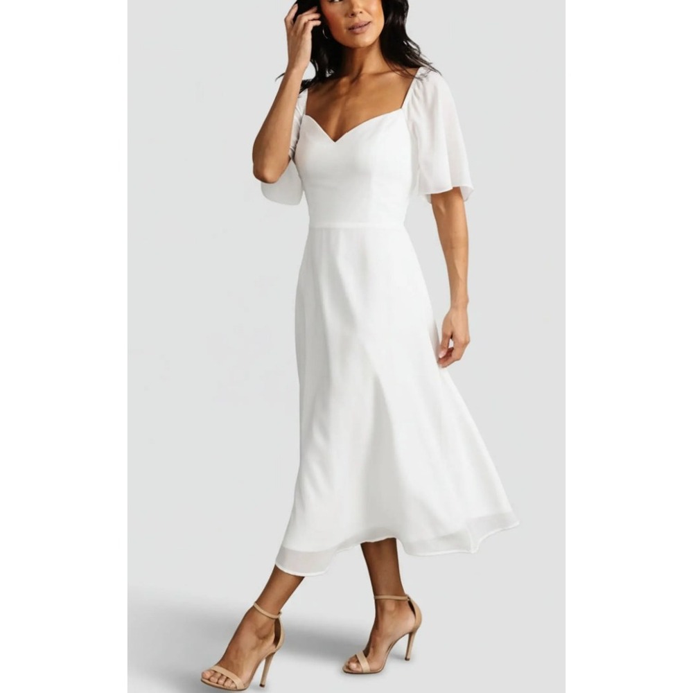 NEW Baltic Born Colette Sweetheart Midi Dress Womens L White Flutter Sleeve